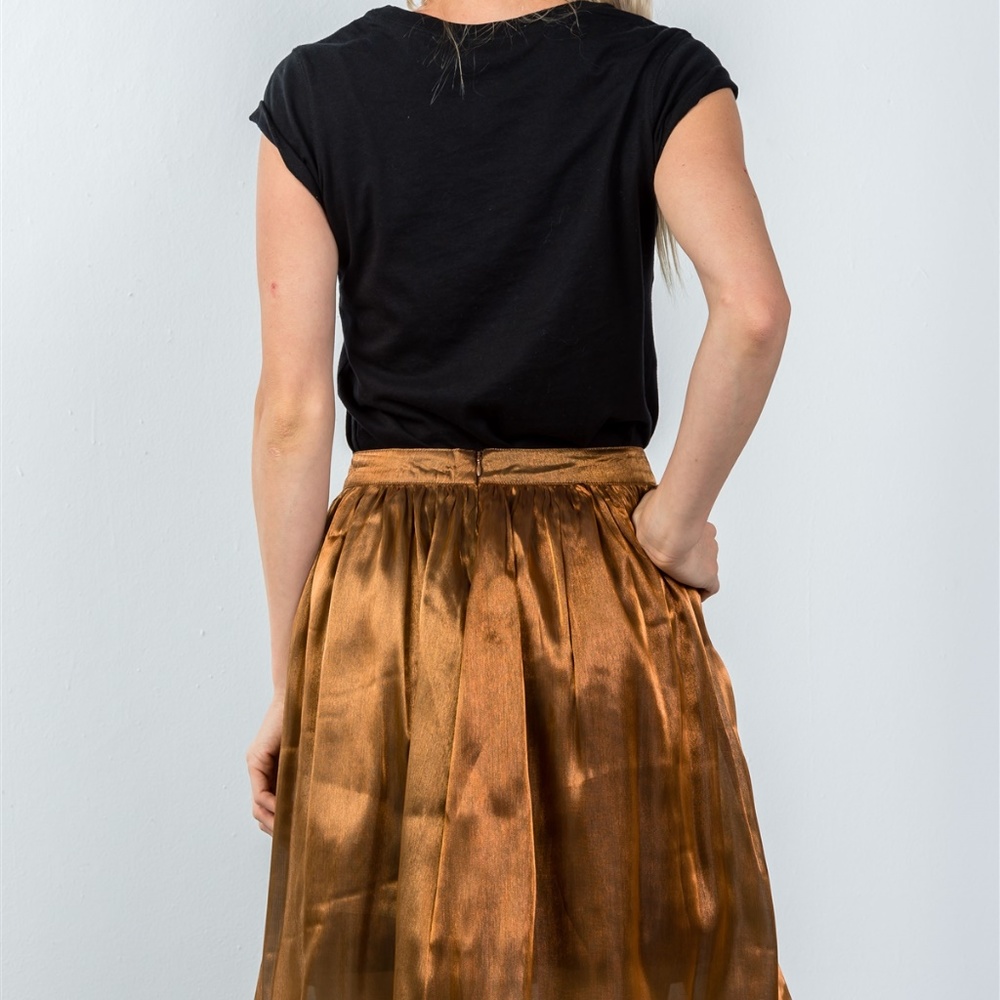 FASHION BRONZE MIDI PLEATED SKIRT - Picture 3 of 5